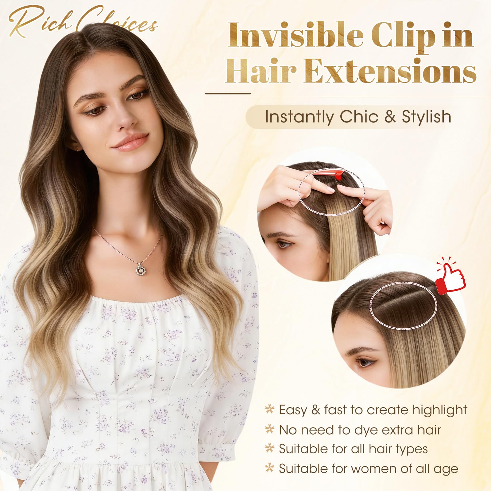 Rich Choices Clip in Extensions Echthaar Blond 40cm 6 Stück Nahtlose Haarverlängerung Echthaar Clip in Extensions mit Natürlich Glatt Remy Hair 40g #27 Blond