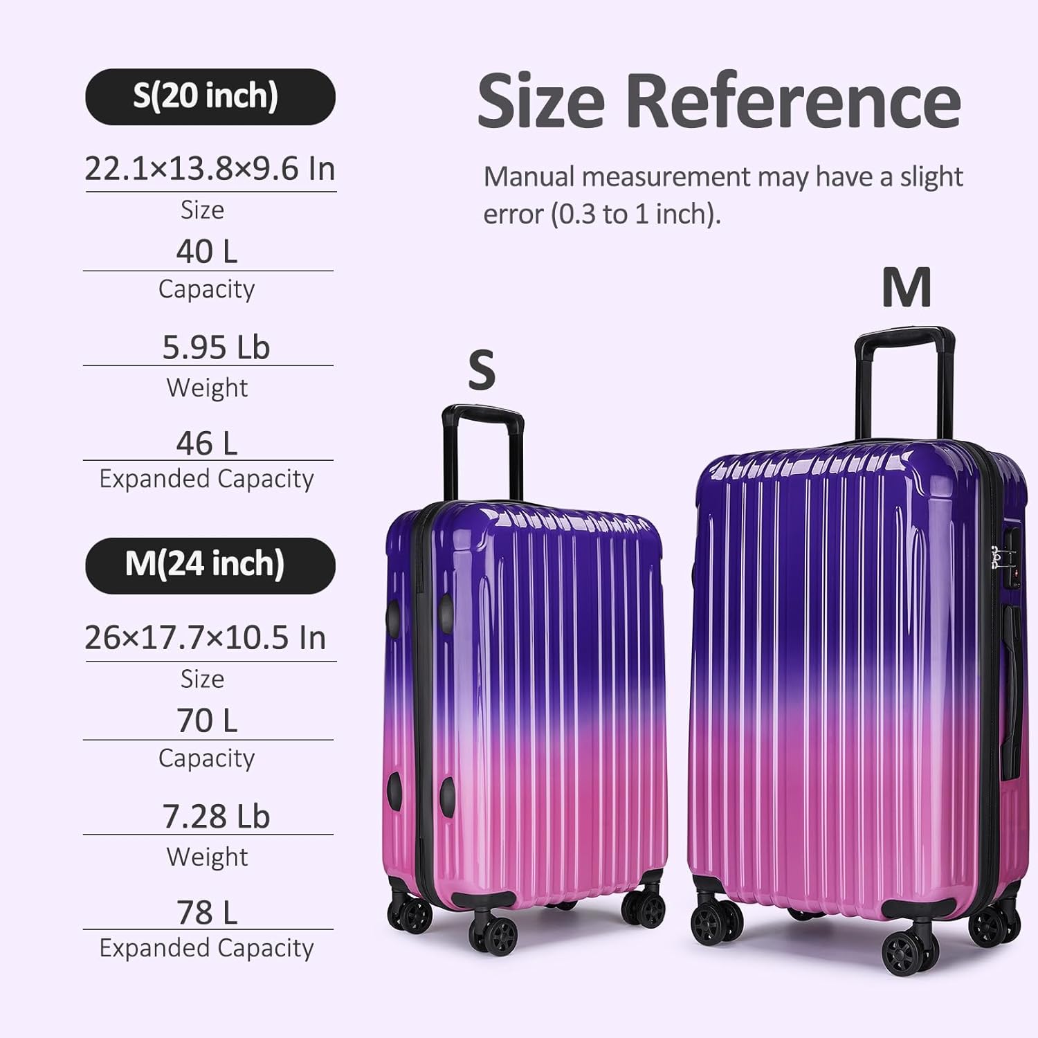 Carry on 20inch Luggage with Spinner Wheels, Lightweight PC+ABS Hard Shell Suitcases, Expandbale Storage & TSA Aprovel Lock - Image 7