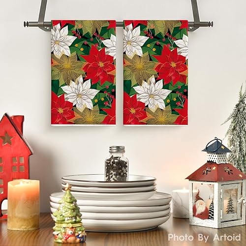 Miniatura 2 de Artoid Mode Holly Poinsettia - Juego de 4 toallas de cocina navideñas de 18 x 26 pulgadas, decoración de invierno de temporada