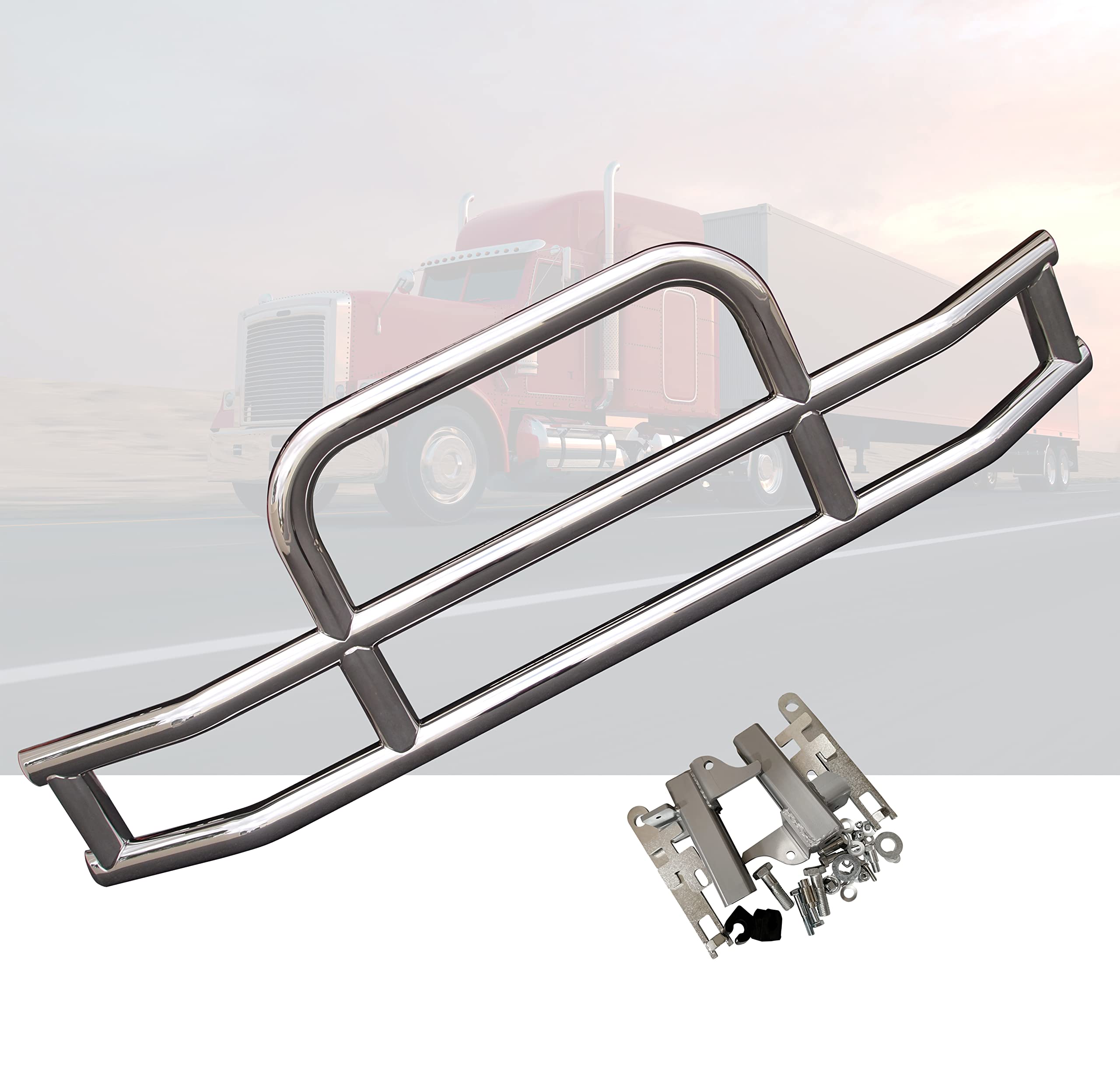 QSC Truck Parts Polished 304 Stainless Steel Deer Bumper Guard w/Bracket compatible with Peterbilt 579 13-21