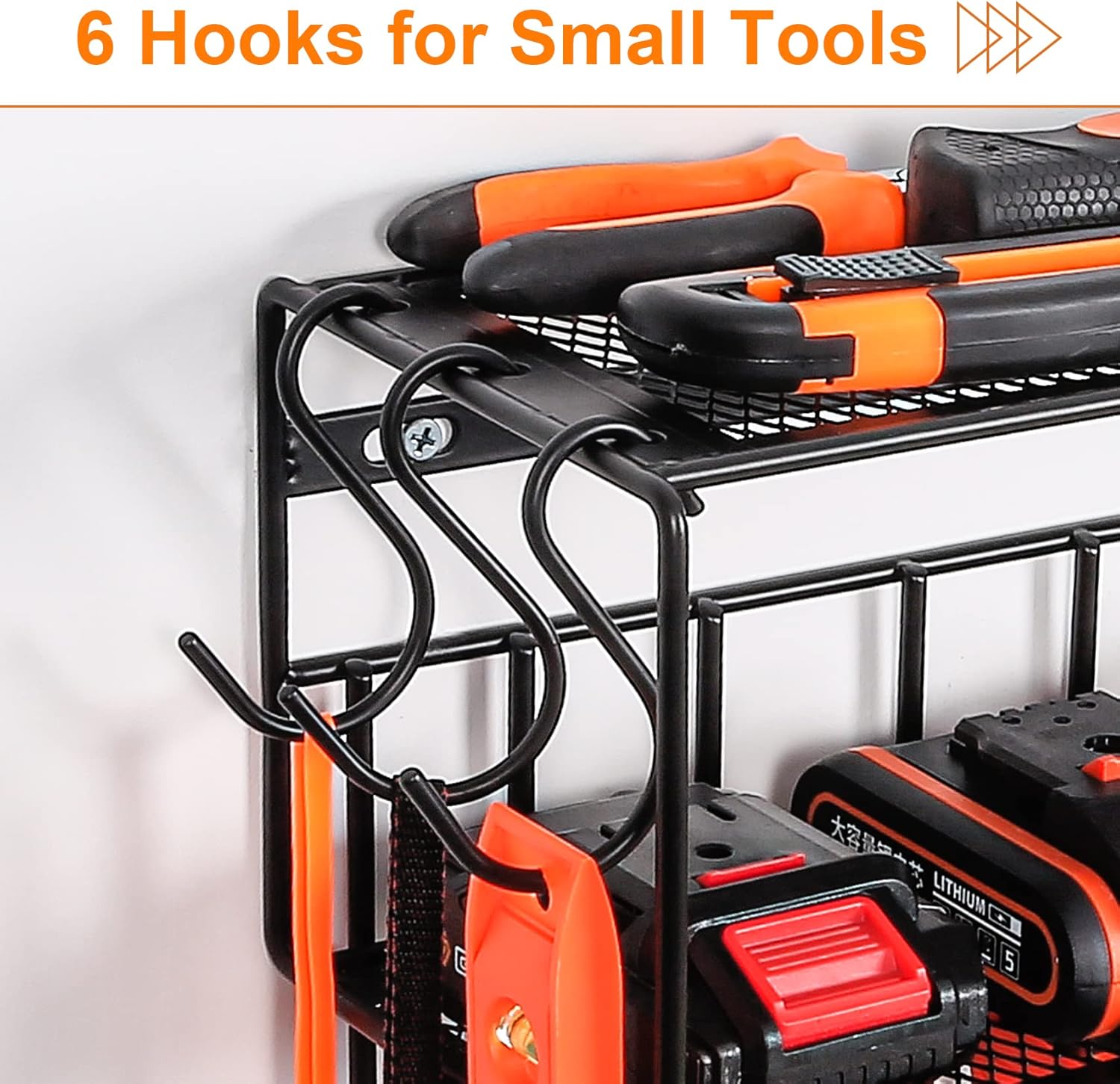 Power Tool Organizer Garage Tool Organizers and Storage Wall Mount Drill Holder Heavy Duty Metal Shelf with 6 Hooks Utility Organization Rack for Handheld Tools Perfect for Father's Day : Tools & Home Improvement