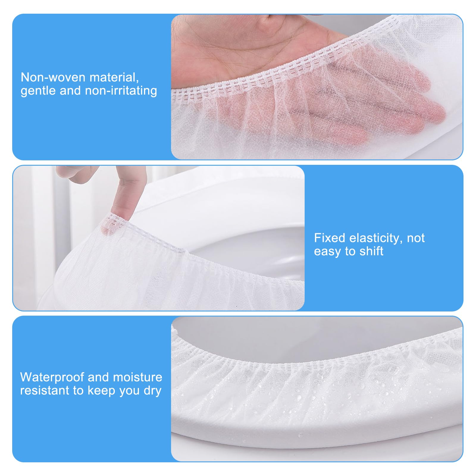 Paquete de 100 fundas desechables para asiento de inodoro a granel, fundas de asiento de inodoro desechables portátiles para viajes, impermeables, fundas de asiento de inodoro para salidas, hotel,