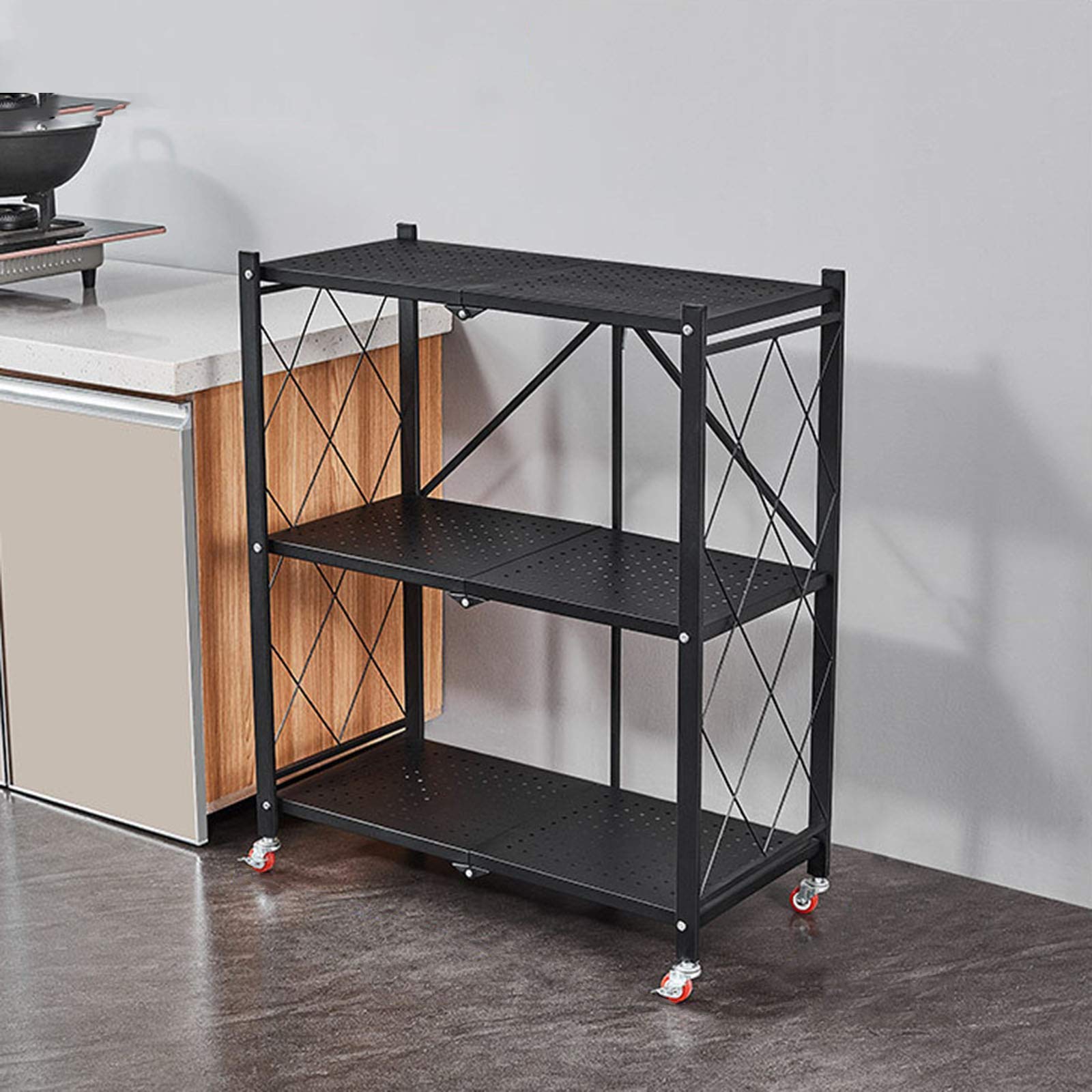 3-Tier Standing Shelf Units Storage Shelf Free Standing Rack Organization with Wheels,4-Tier Folding Bookshelf Plant Stand, White