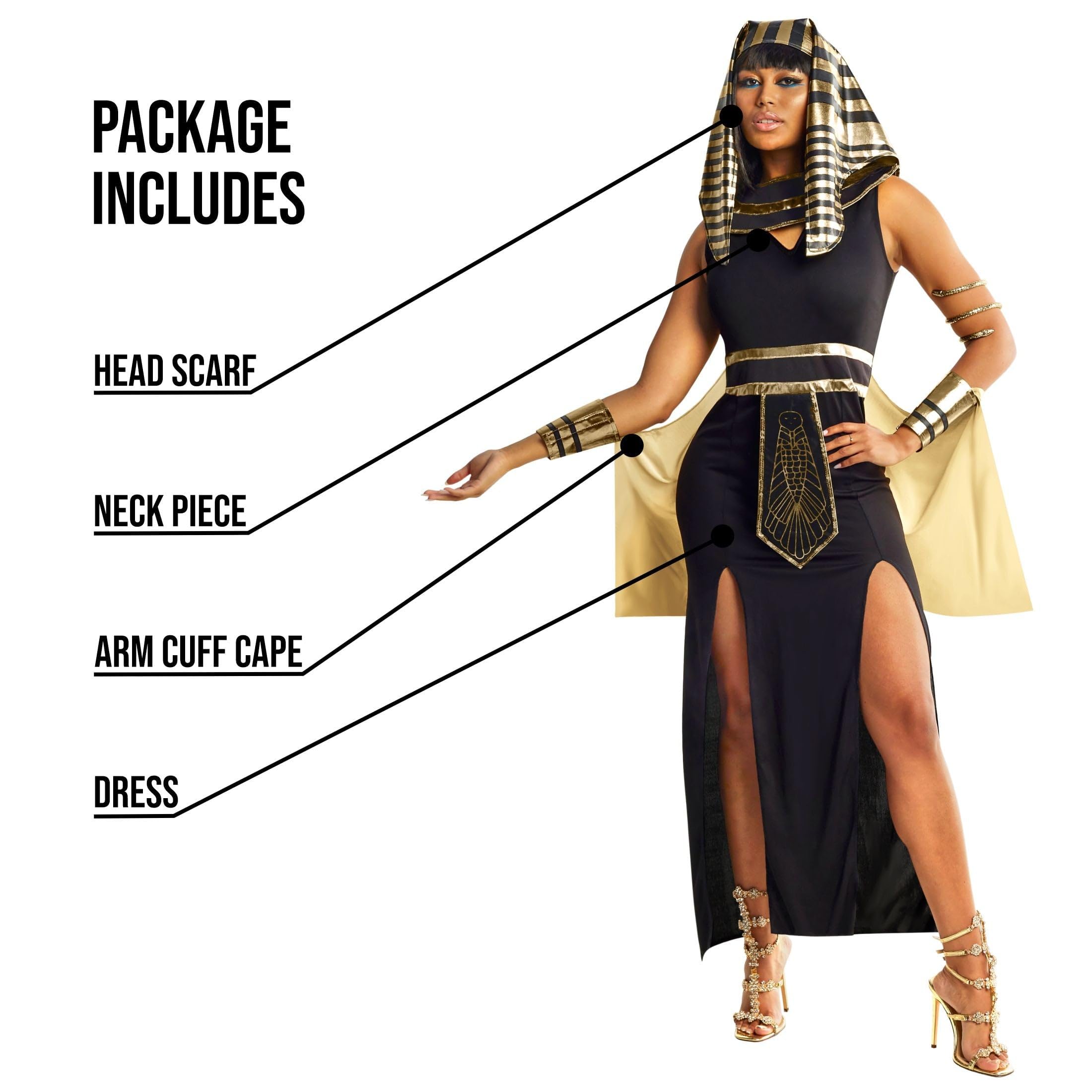Morph Disfraz Cleopatra Mujer, Traje Diosa Egipcia con Accesorios, Disfraces para Carnaval y Halloween