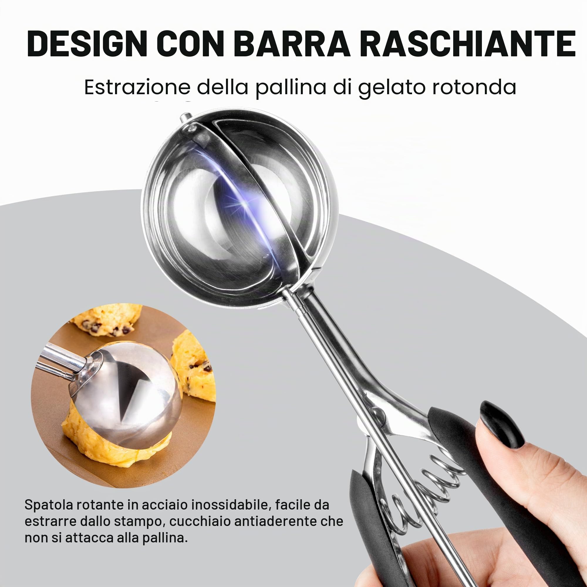 Porzionatore Per Gelato 60mm, Paletta In Acciaio Inox Con Grilletto, Cucchiaio Gelato