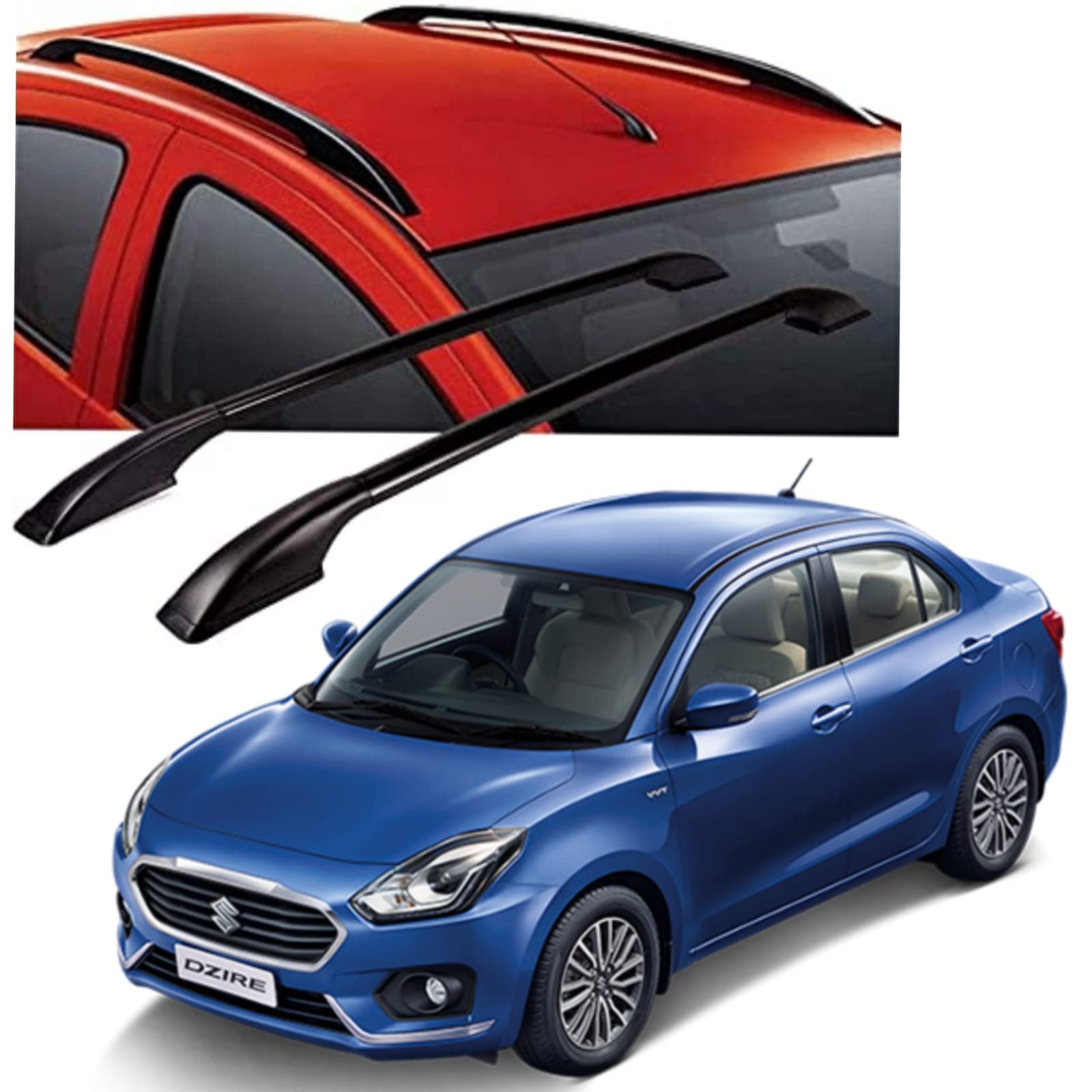 DS ENTERPRISE Drill Free Roof Rails for Maruti Suzuki Swift Dzire 2017 and above Models - Black Color (Pack of 2)-image-43