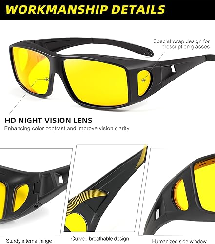 Miniatura 3 de Anti-Glare Night-Driving Glasses Fit-Over-Glasses Night Vision Glasses for Men Wrap-Around Glasses for Women