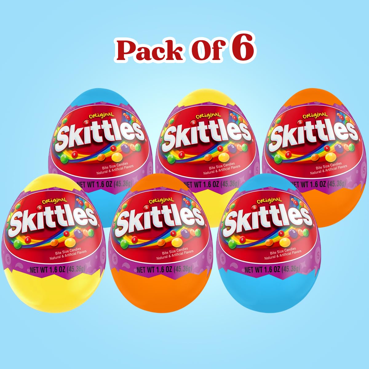Yumzo Easter Basket Stuffers - Large Prefilled Easter Eggs with Original Skittles Candy, Fun Easter Basket Stuffers for Boys and Girls, (6)