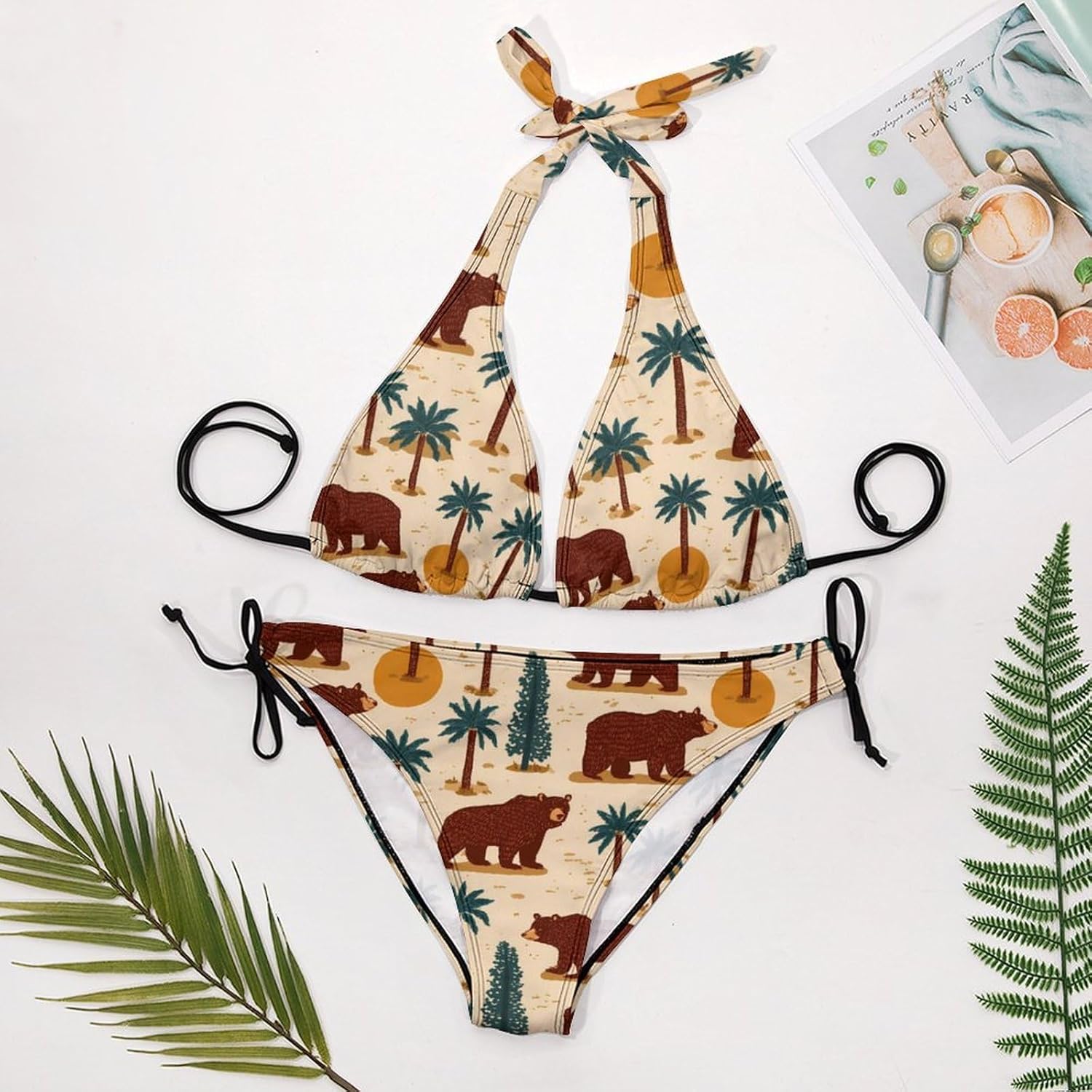 California Bear Pattern Novelty Women's 2 Piece String Bikini Set Swimsuits Bathing Suit Swimwear