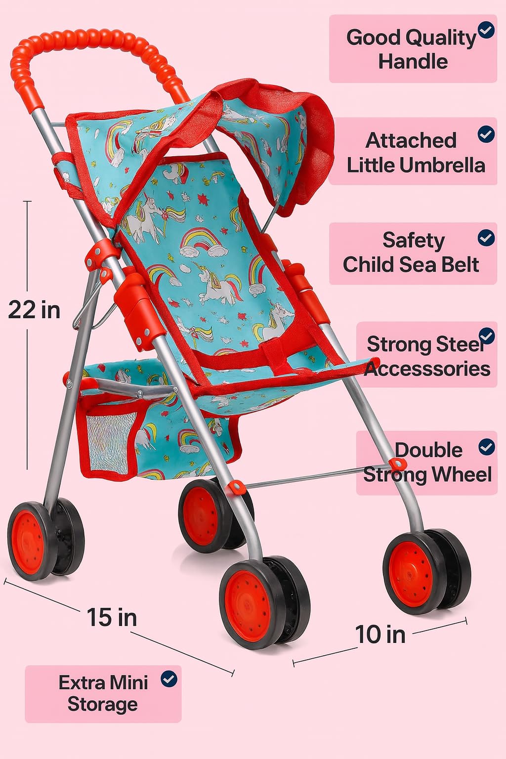 Amazon.com: fash n kolor - Toy Doll Stroller for Kids  Foldable Baby Doll  Stroller with Safety Belt & Storage Basket, Lightweight Pretend Play with   Best Gift for Girls & Boys