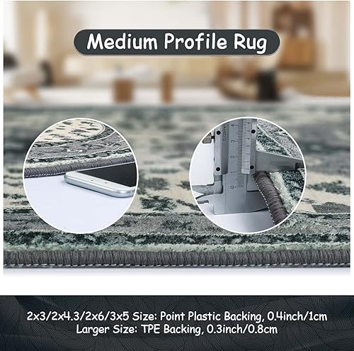 Miniatura 125 de Lahome Tapete tribal bohemio, pequeño, suave, antideslizante, lavable, de pelo corto, para piso en puerta, interior, entrada, baño, silla, Verde