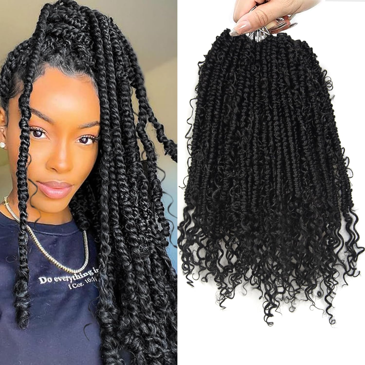 Passion Twist Hair 18 inch Passion Twist Crochet Hair 8 Pack Short Black Curly Crochet Braids Pre Looped And Pre twist Crochet Hair for Women Boho Water Wave Braiding Hair