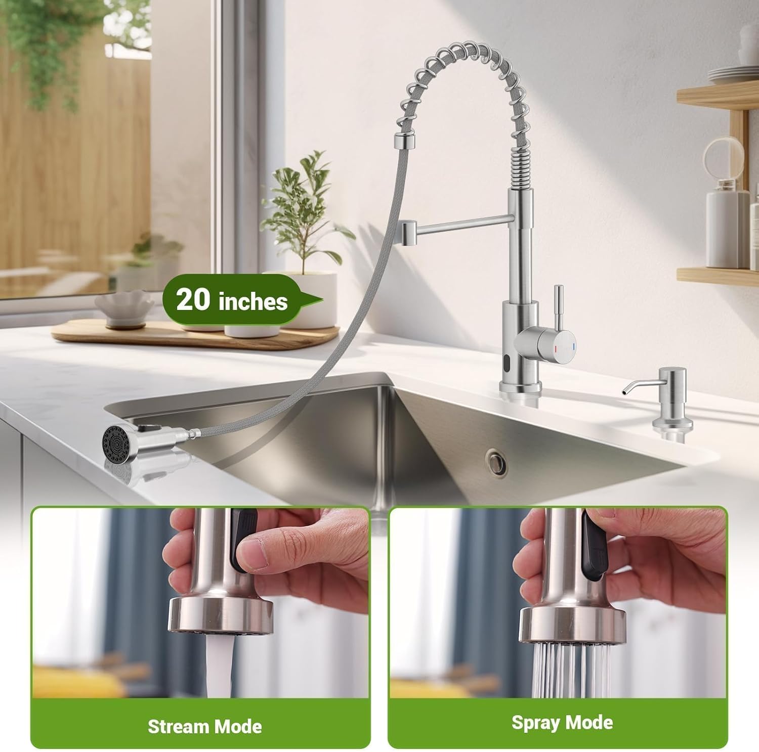 APPASO Touchless Kitchen Faucet, Motion Sensor Activated Hands-Free Smart Automatic Sink Faucet with Pull Down Sprayer Brushed Nickel, Battery-Powered