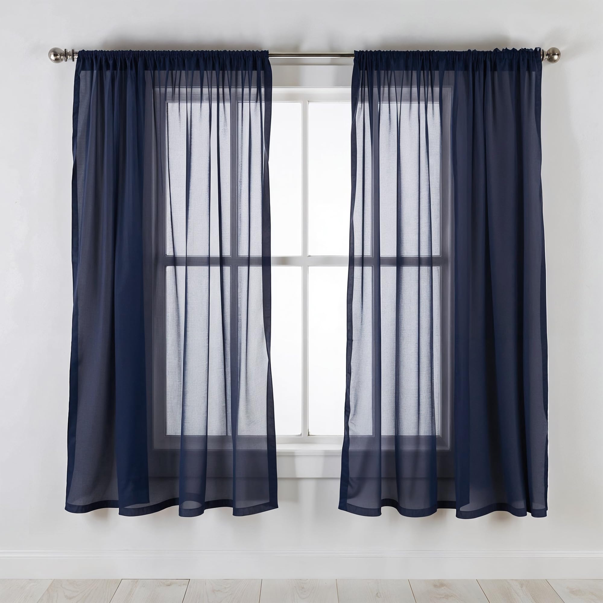 Trimming Shop Navy Voile Curtains 2 Panel Semi-Transparent Sheer Slot Top Curtain Pair 142 x 137cm for Window & Door Lightweight Net Curtain for Bedroom, Kitchen & Living Room