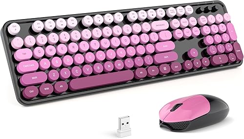 Miniatura 25 de MOFII Combo de teclado inalámbrico y mouse silencioso, delgado y compacto USB de 2.4 G, tamaño completo, lindo teclado de 110 teclas para PC, azul