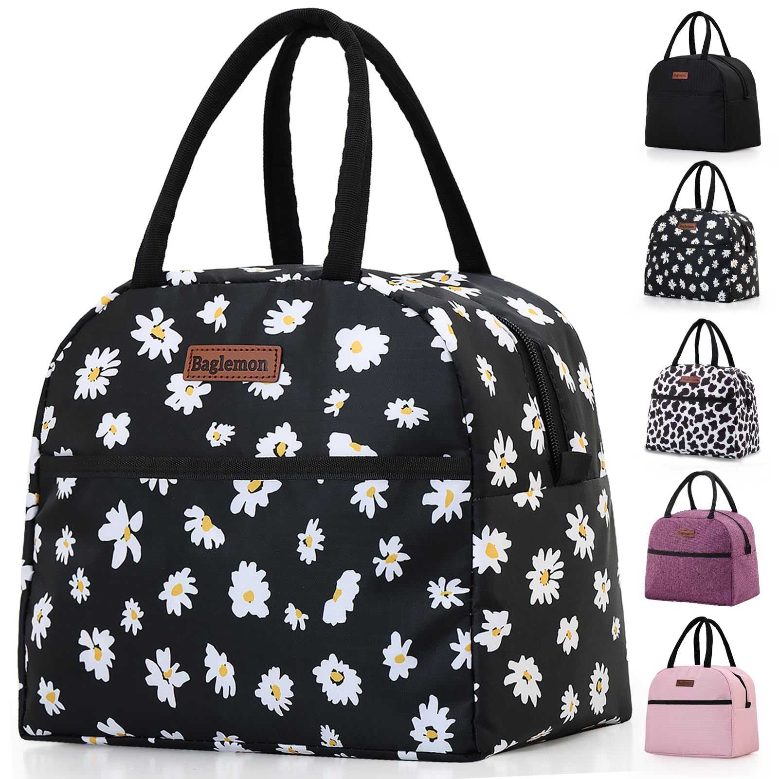 Insulated Lunch Bag for Women Men, Lunch Containers Reusable High Capacity Lunch Tote Bags for Work Picnic (Blackdaisy)