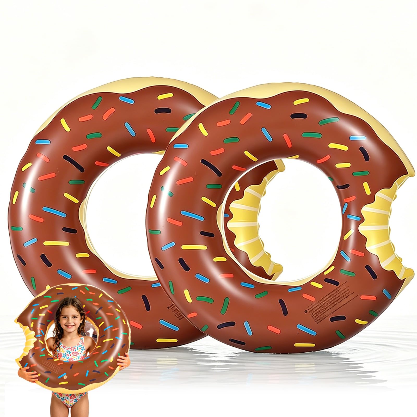2 Pack Swimming Ring Donut Inflatable Rubber Rings for Kid,70cm Brown Doughnut Inflatable Pool Ring Donuts Floaties Swim Rings Water Float Inflatables Pool Floats for Boy Girl Beach Summer Water Party