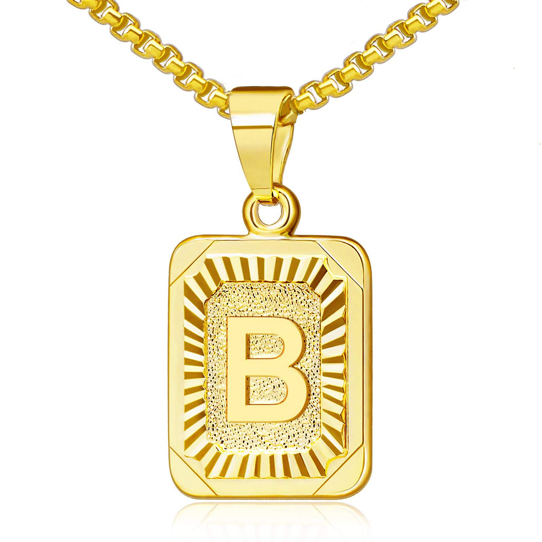 OIDEA Halskette mit Buchstaben A-Z, Silber Gold, Charme, für Herren/Damen A-Z Buchstabe Anhänger Rechteck Dog Tag Kette aus Edelstahl Weizenkette Schmuck Geschenk für Männer Frauen