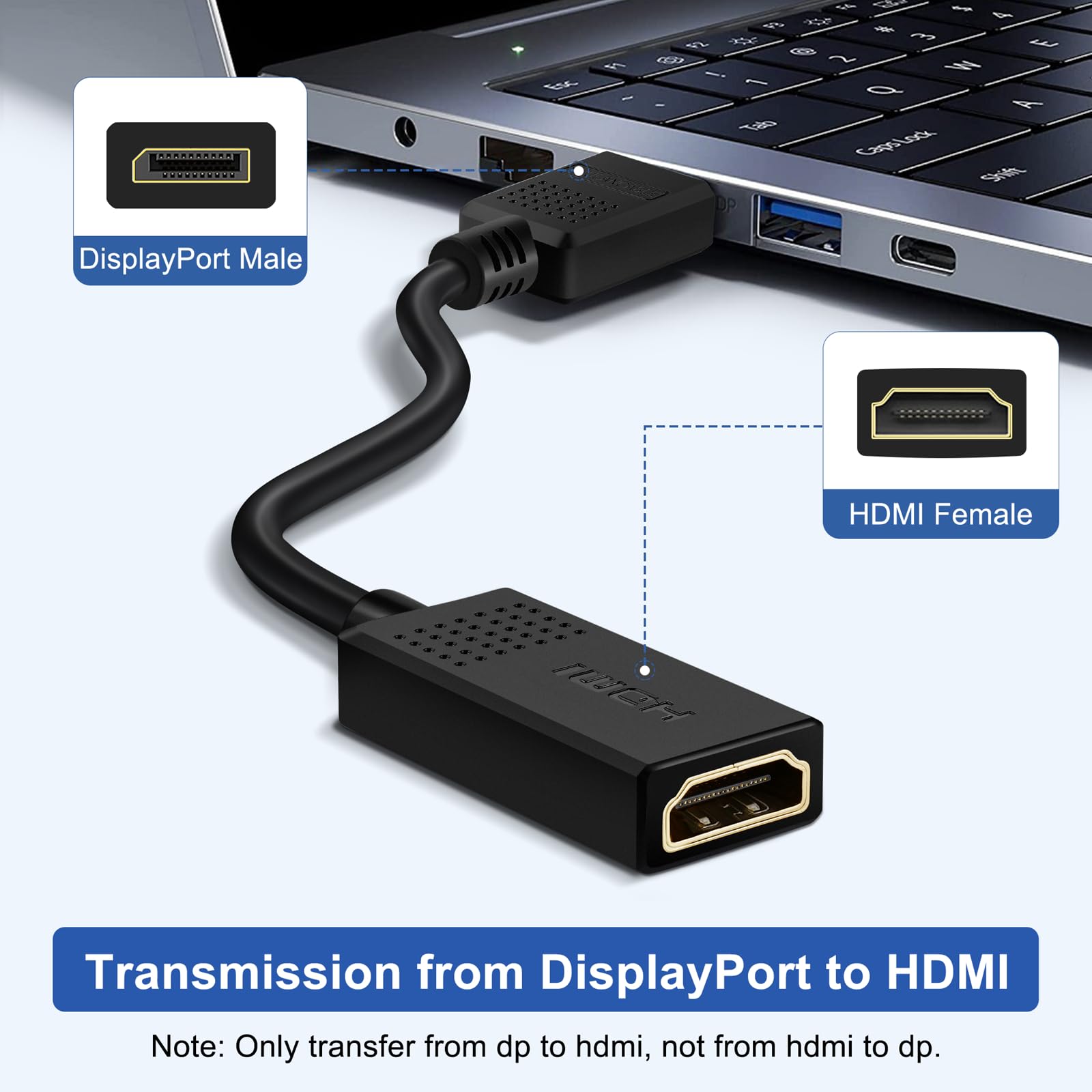 SHULIANCABLE Câble DisplayPort Vers HDMI 4K 1M - Plaqué Or Pour PC Et Moniteur