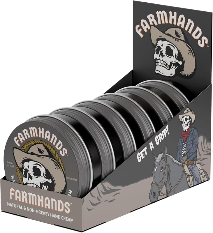 FARMHANDS Natural & Non-Greasy Hand Cream 6 Pack for Dry, Cracked Hands - No Added Fragrance, Fast-Absorbing with Clean & Organic Ingredients, Non-GMO - Repairing Skincare - Whipped - 2oz Tin (6 PACK)