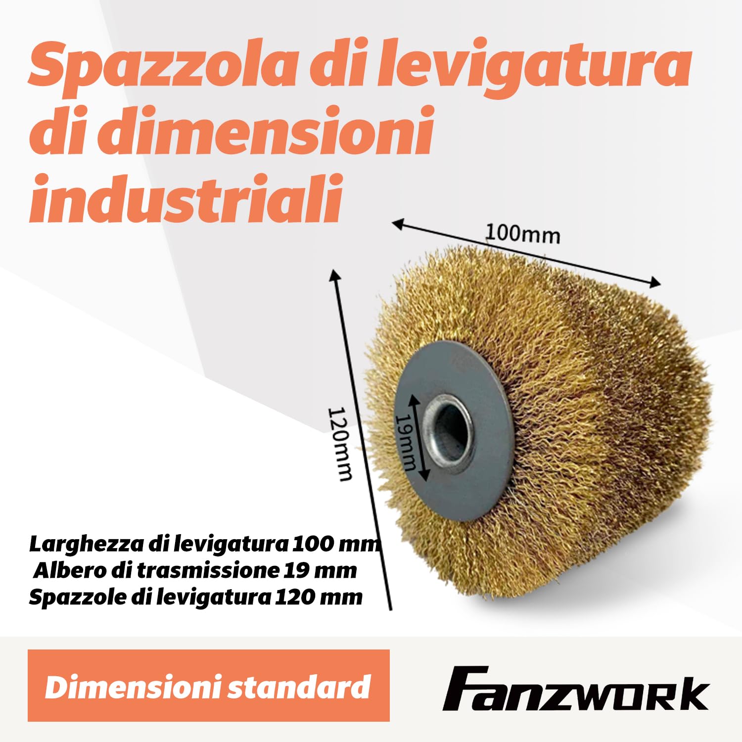 FANZWORK V2 1500 Watt Spazzolatrice per Legno,Smerigliatrice per la Ristrutturazione di Superfici, con 1 Connettore Aspirapolvere, Controllo della Velocità, Impugnatura Sferica, Spazzola in Ottone