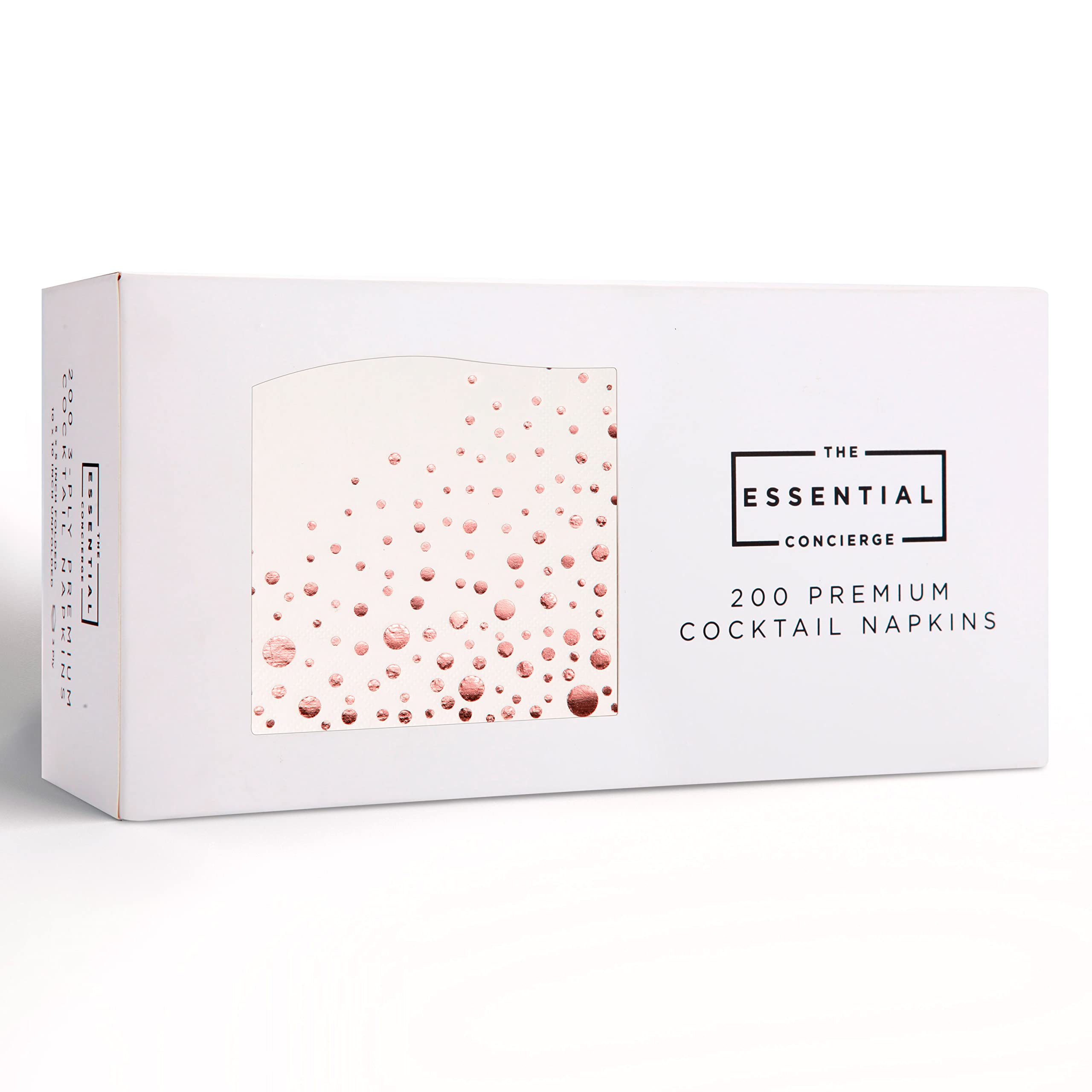 Stilvolle Servietten in Roségold, 12,7 x 12,7 cm, 200 Stück weiße und rotgoldene Cocktail-Servietten, verleihen Sie Ihrer Veranstaltung Glanz mit Partyservietten, 3-lagige Papierservietten