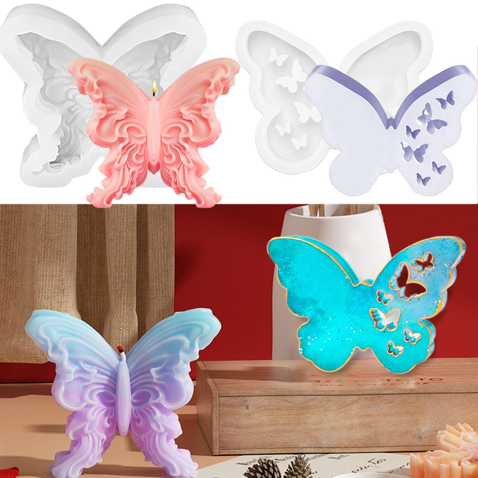 5 Stampini In Silicone Per Dolci A Forma Di Farfalla - 3 Motivi Diversi - Per Fondente, Resina Epossidica, Cioccolato E Fimo - 5