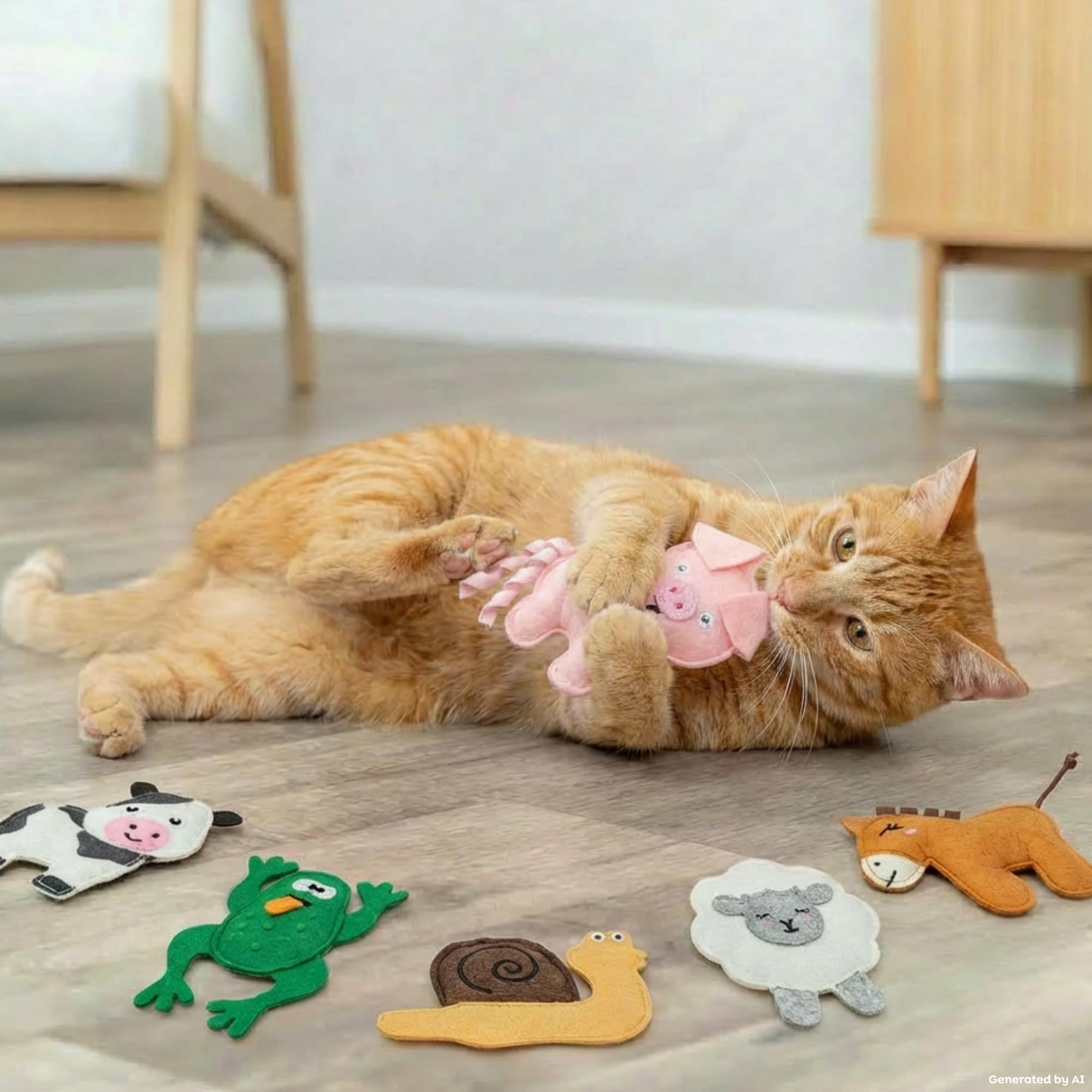 TRIXIE Animali della fattoria in feltro per gatti con erba gatta – 1 pz | Morbidi, con design assortiti – Stimolano curiosità e benessere del gatto d'appartamento, gioco vario e duraturo