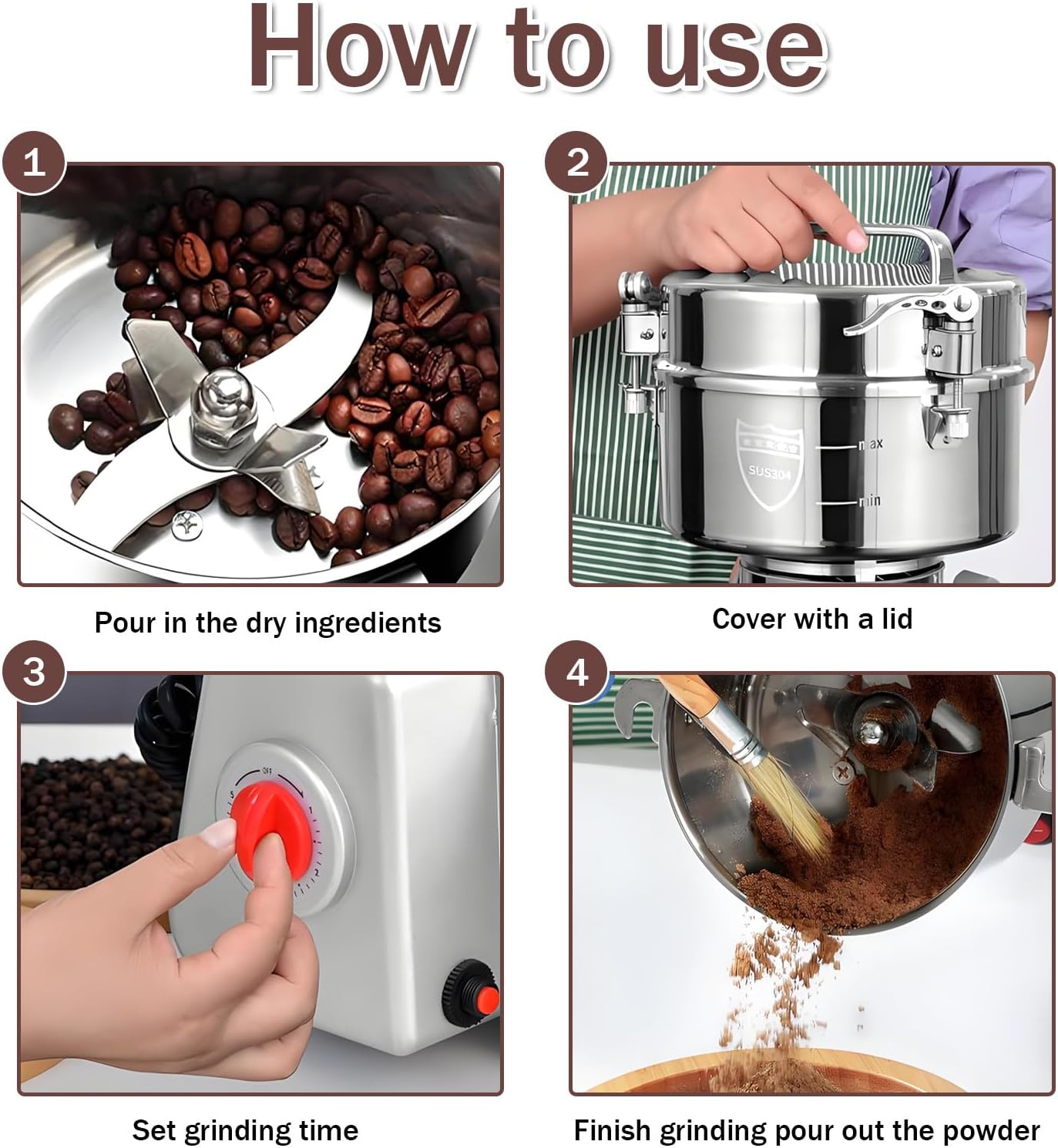 High Speed Spice Grinder Pulverizer Spice Herb Grinder Made Stainless Steel 270° swingable Superfine Powder for Home and Commercial 2500G