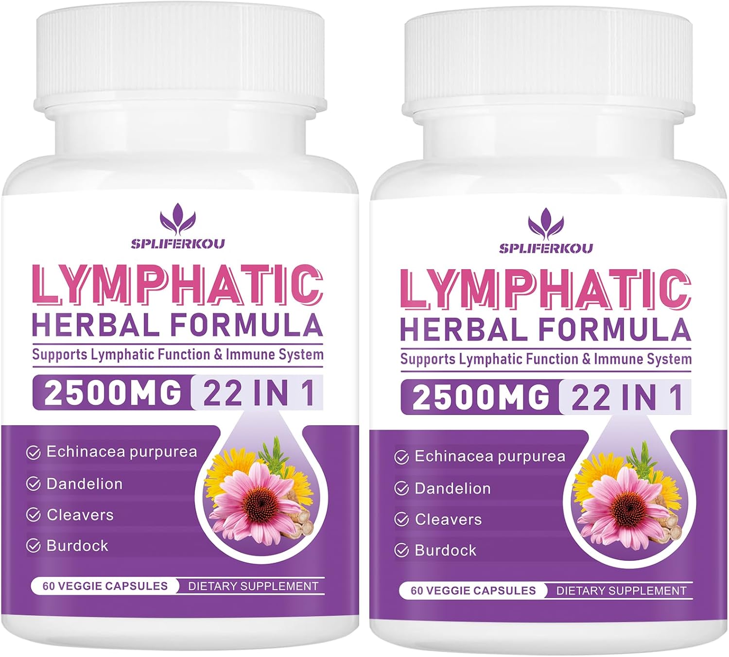 Lymphatic Drainage Supplements, Herbal Lymph System Support Supplement with Echinacea, Dandelion, Burdock Root, Cleavers & More – Non GMO, Gluten Free – 120 Capsules