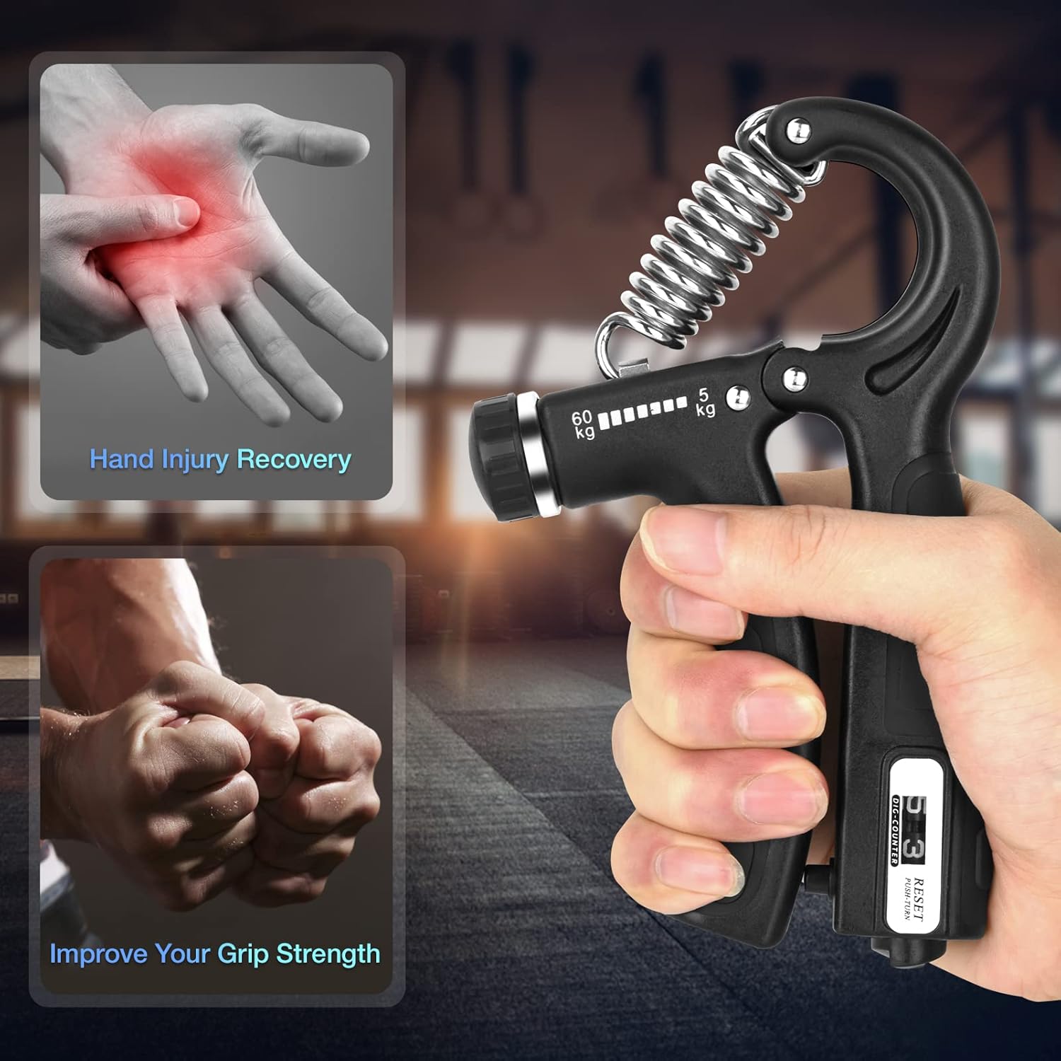 Hand Grip,5-60 kg Allenamento Avambraccio, Avambracci Attrezzi, Hand Trainer Gripper Resistenza Regolabile per Allenamento Della Forza, Riabilitazione Man, Pinza Mano Contatore - Immagine 2