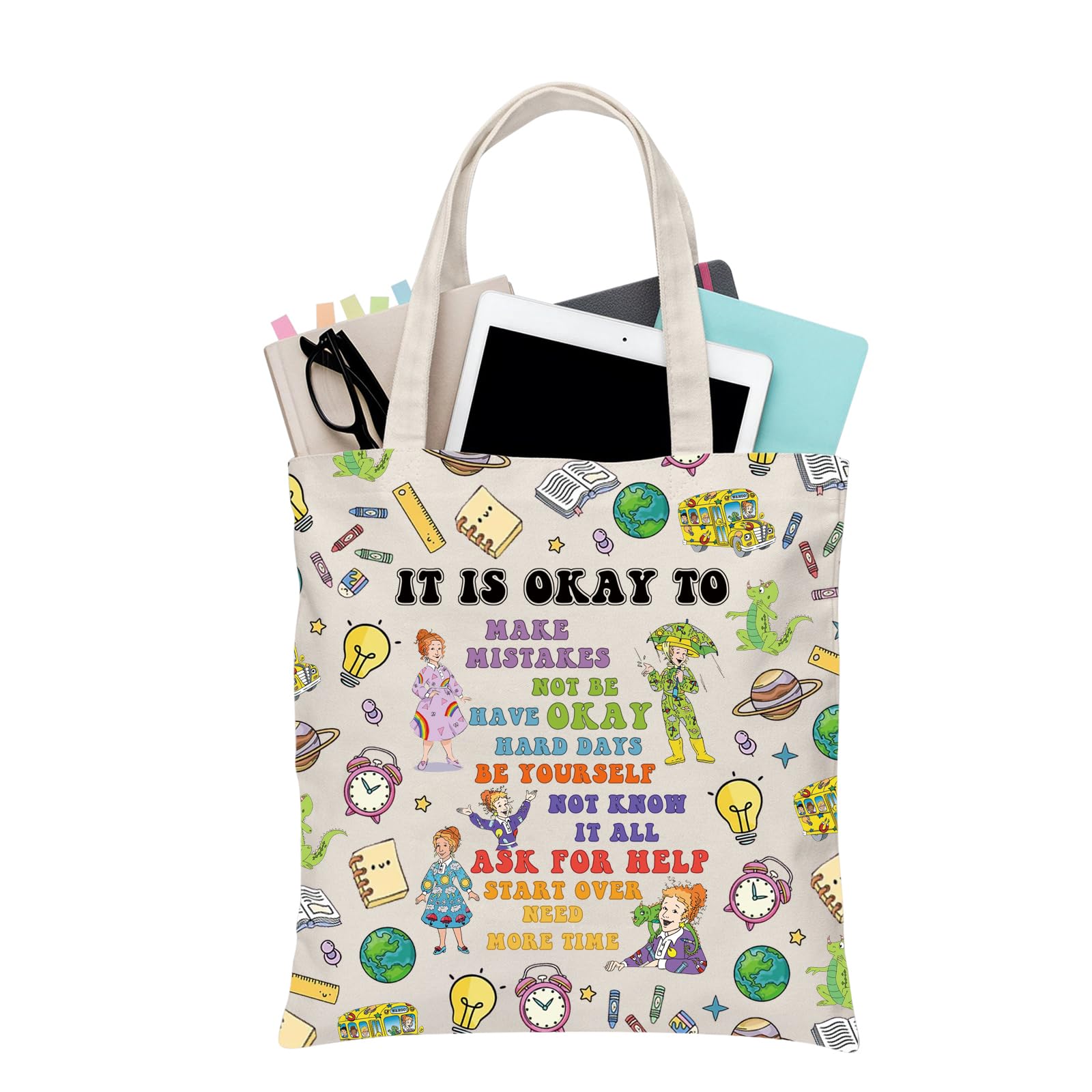 BDPWSS Miss Frizzle Tote Bag It Is Okay To Make Mistakes Not Be Okay Have Hard Days Gift Miss Frizzle Magic Bus TV Show Gift