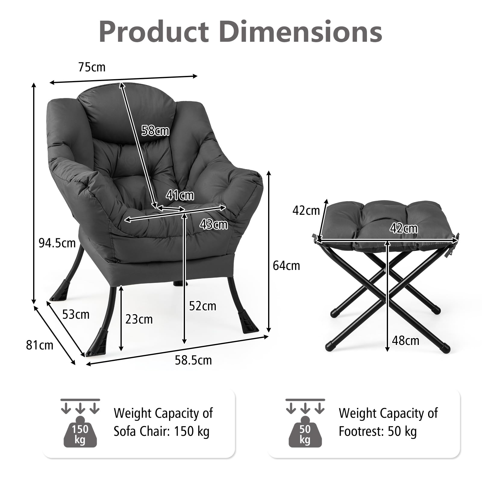 HOMASIS Sillón Relax Reclinable Orejero, Butaca de Salón de Lectura con Bolsillo Lateral para Dormitorio, Oficina, Soporta hasta 150 kg, 81x75x94,5cm