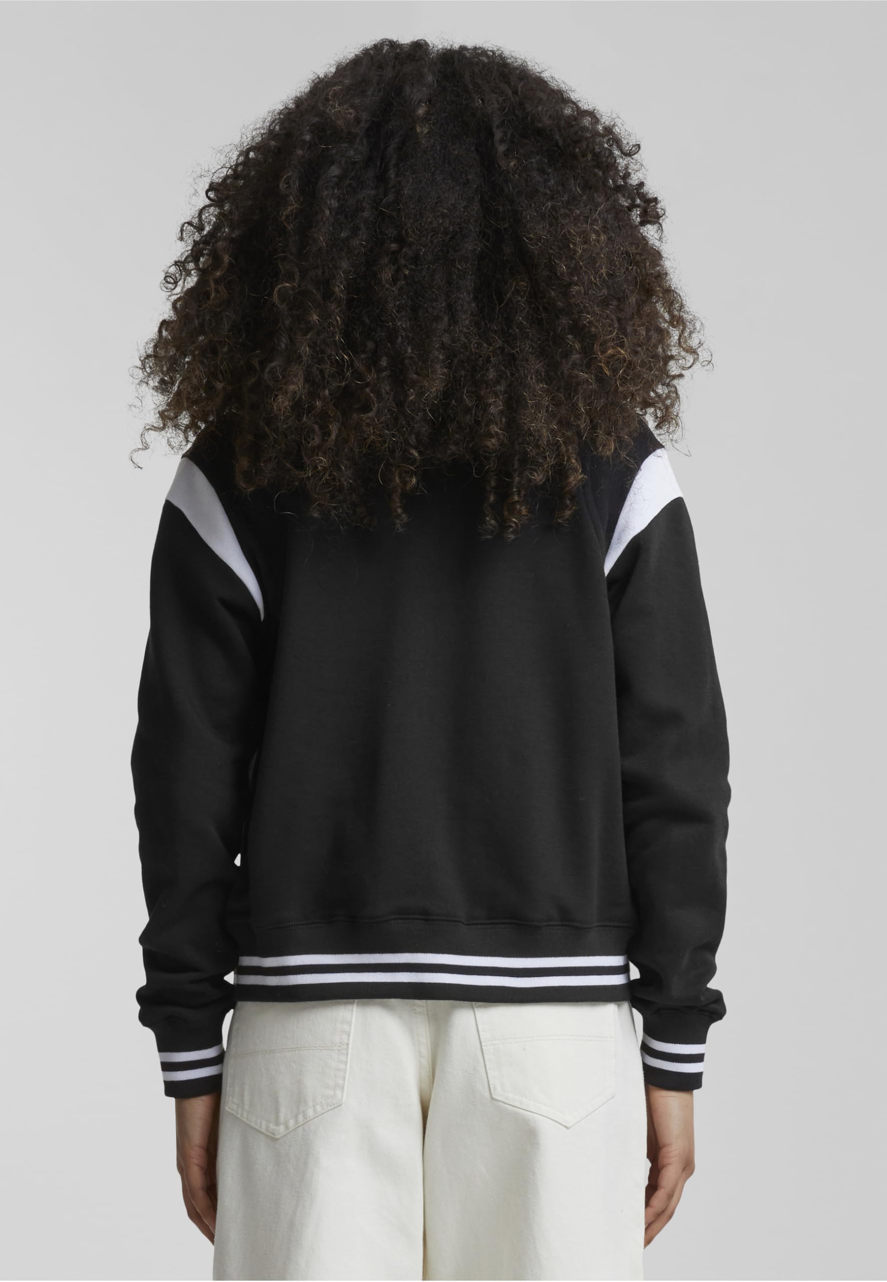 Urban Classics Damen Ladies Inset College Sweat Jacket Sweatjacke, Schwarz (Blk/Wht 00050), Medium (Herstellergröße: M)