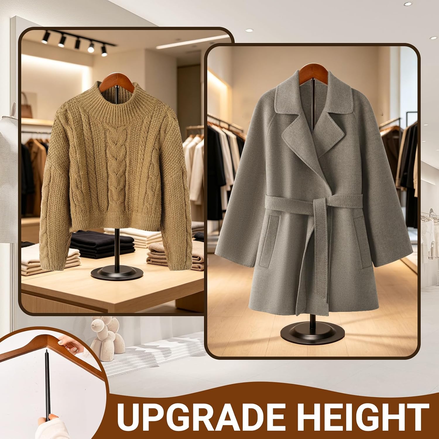 2 Pack Shirt Display Stand,16-27 Inches Adjustable Mannequin Torso,Stable Portable Garment Dress Form, Black Metal Shirt Rack Display Stand for T-Shirts, Coat, Jacket, Ideal for Shop & Vendor Use