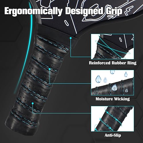 Miniatura 3 de Juego de 2 palas de pickleball de fibra de vidrio prémium para principiantes, juego de pickleball con 4 bolas de pepinillo, regalo para adultos y