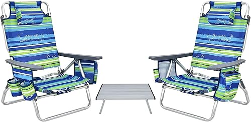 COSTWAY Juego de 2 sillas de playa plegables para exteriores, 5 posiciones, color azul y verde