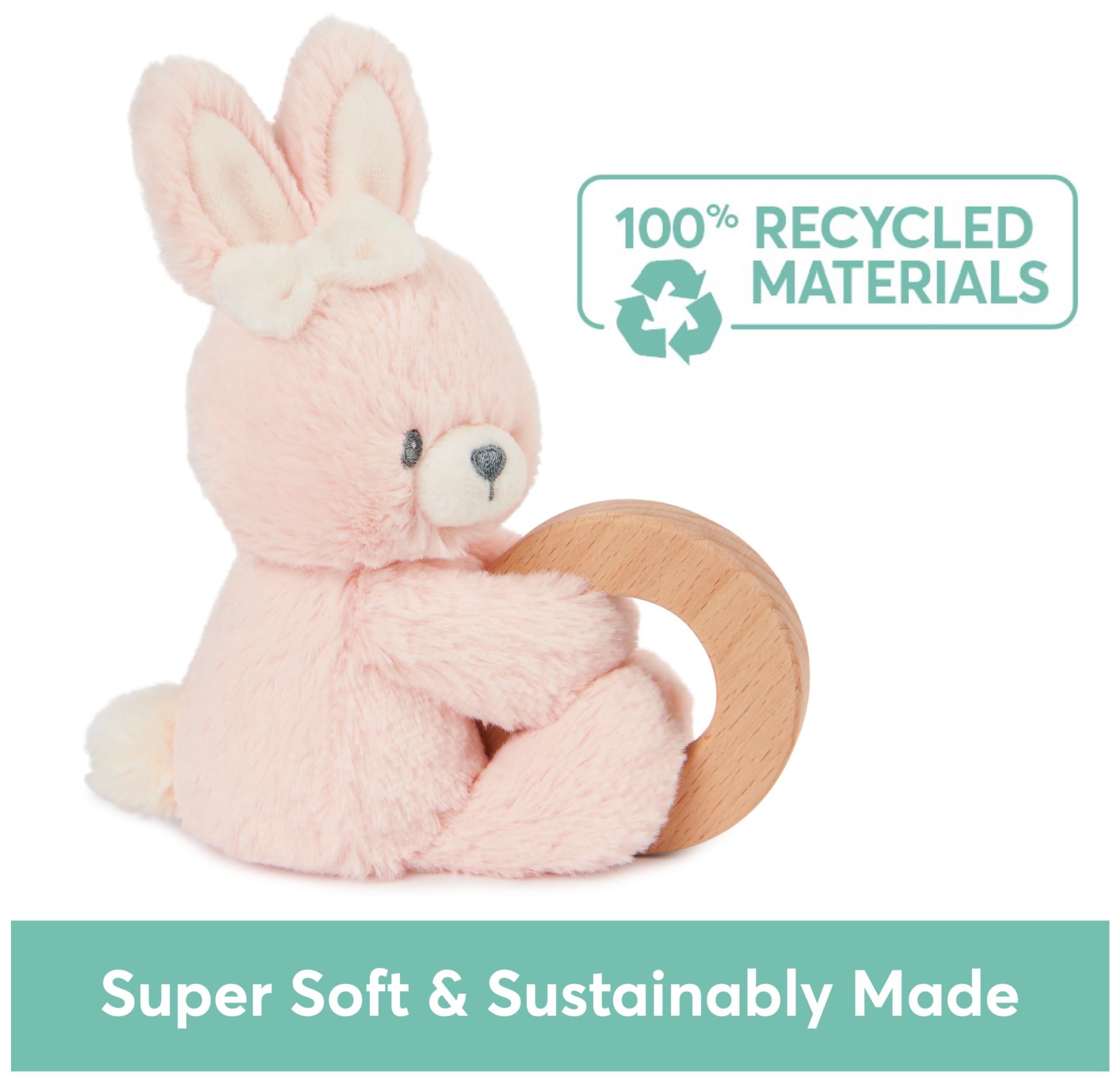 GUND Baby Nachhaltige Hasenringrassel - Stofftier Plüsch aus 100% recycelten Plüschmaterialien - Holzrassel für Babys und Neugeborene - Rosa - 25,4 cm