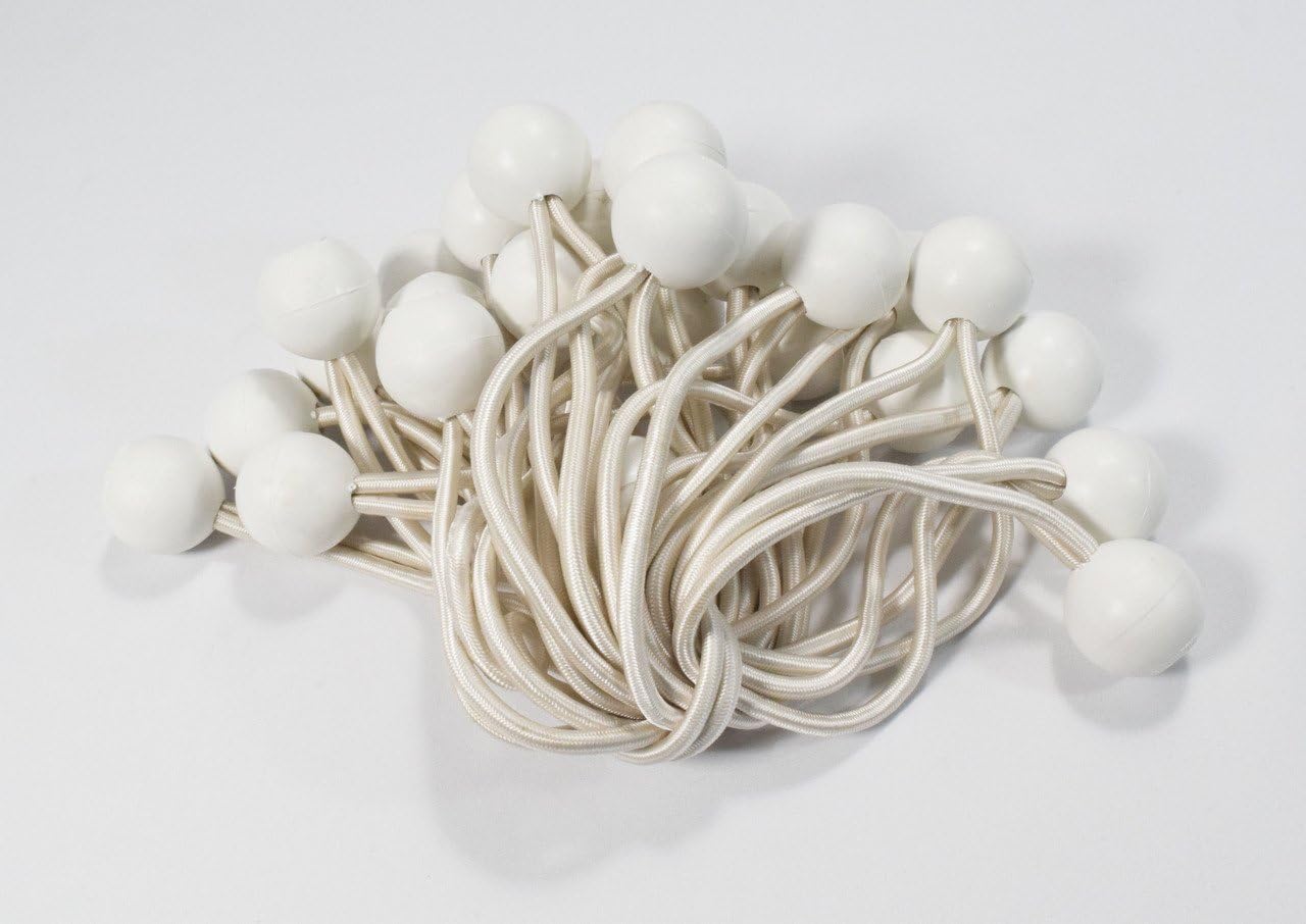 25 piece | White 6 inch Long Ball Bungee Cords by Long Tail Industry