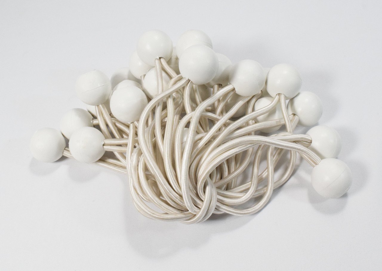 25 piece | White 6 inch Long Ball Bungee Cords by Long Tail Industry