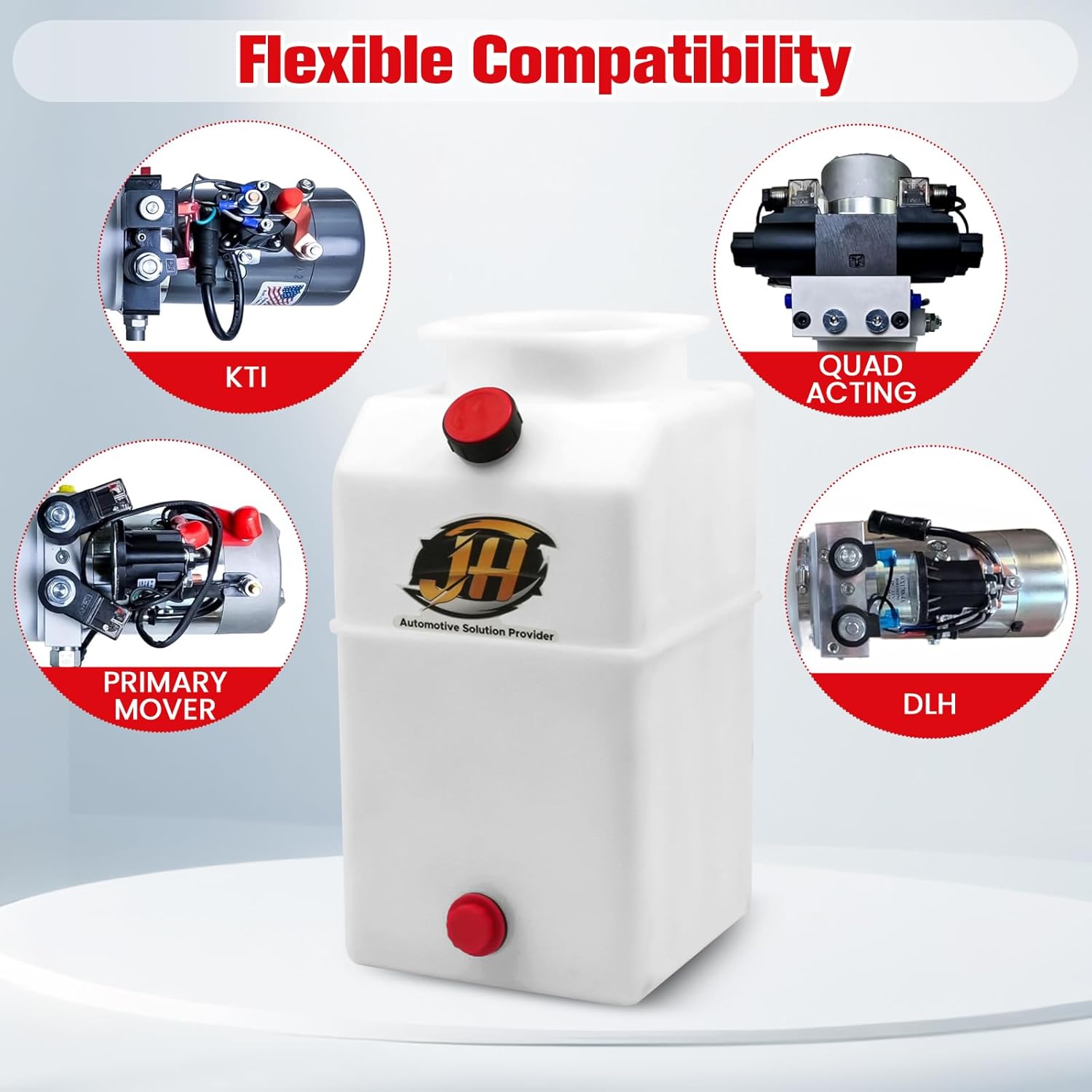 6 Quart Poly Power Unit Reservoir for Hydraulic Systems, Polyethylene Flat Bottom Utility Fluid Tank for Dump Trucks Trailers RVs Boats