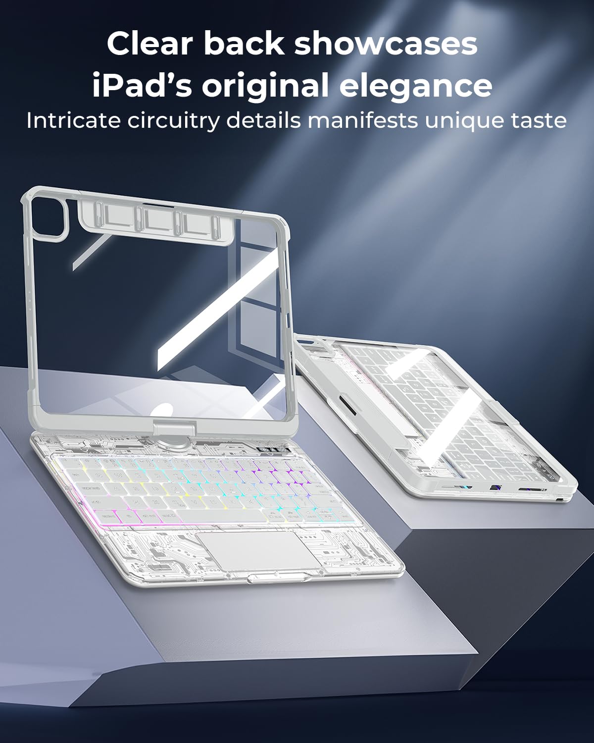 TSQQST Custodia trasparente per tastiera wireless per iPad (A16) 11a generazione 11" 2025/iPad 10a generazione 11" 2022 con portapenne e trackpad multi-touch, retroilluminazione a 7 colori, girevole a