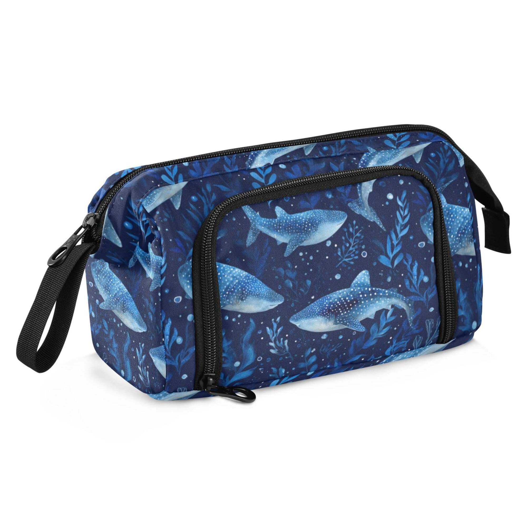 Fisyme Cute Watercolor Whale Sharks Pencil Case Large Capacity Pen Bags Box Big Makeup Pouch Organizer