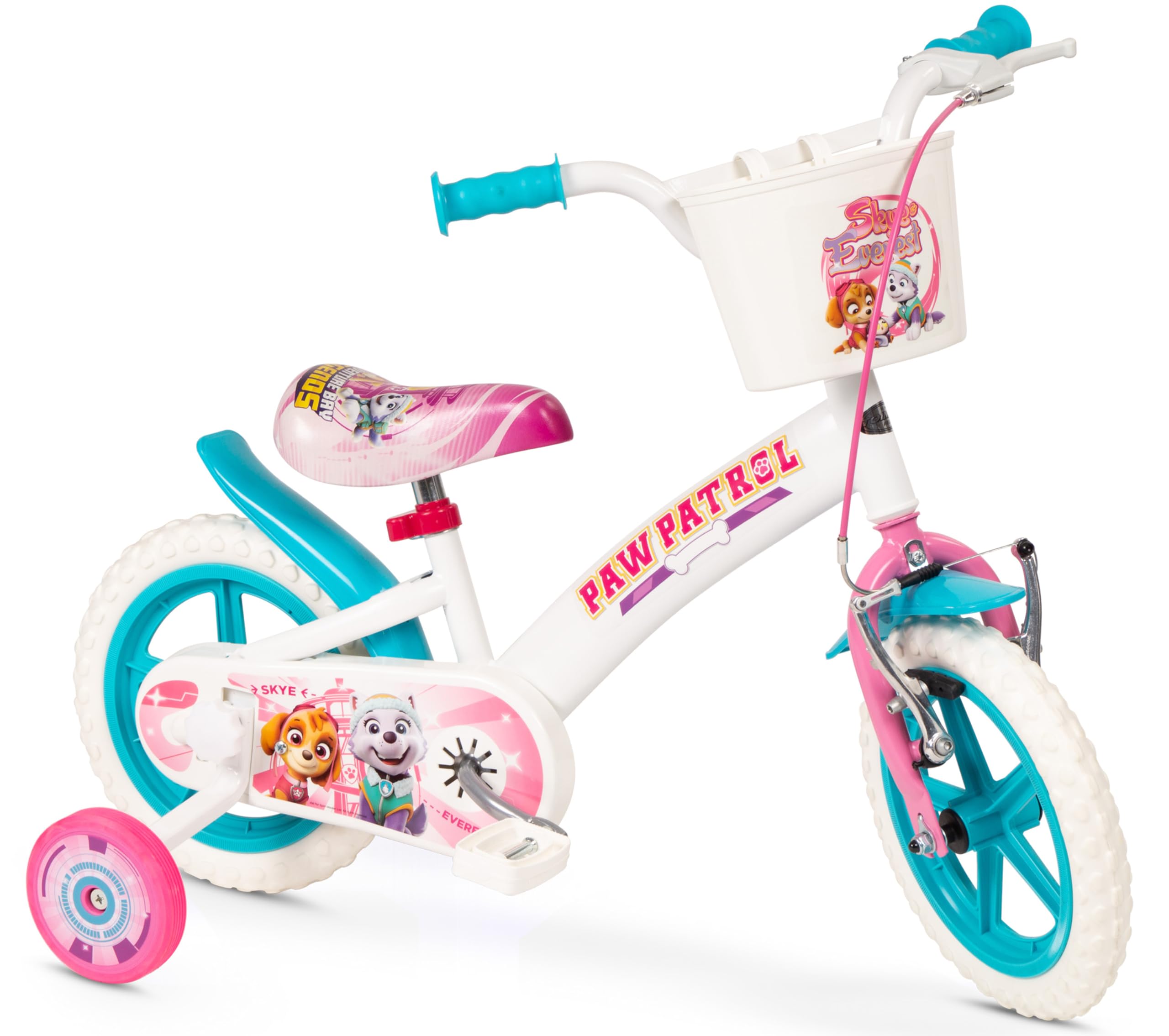 Toimsa Paw Patrol Kids Bike, Learn to Ride Bicycle, With Training Wheel Stabilisers and Mudguard/Accessories, for Children Age 3+, White and Pink