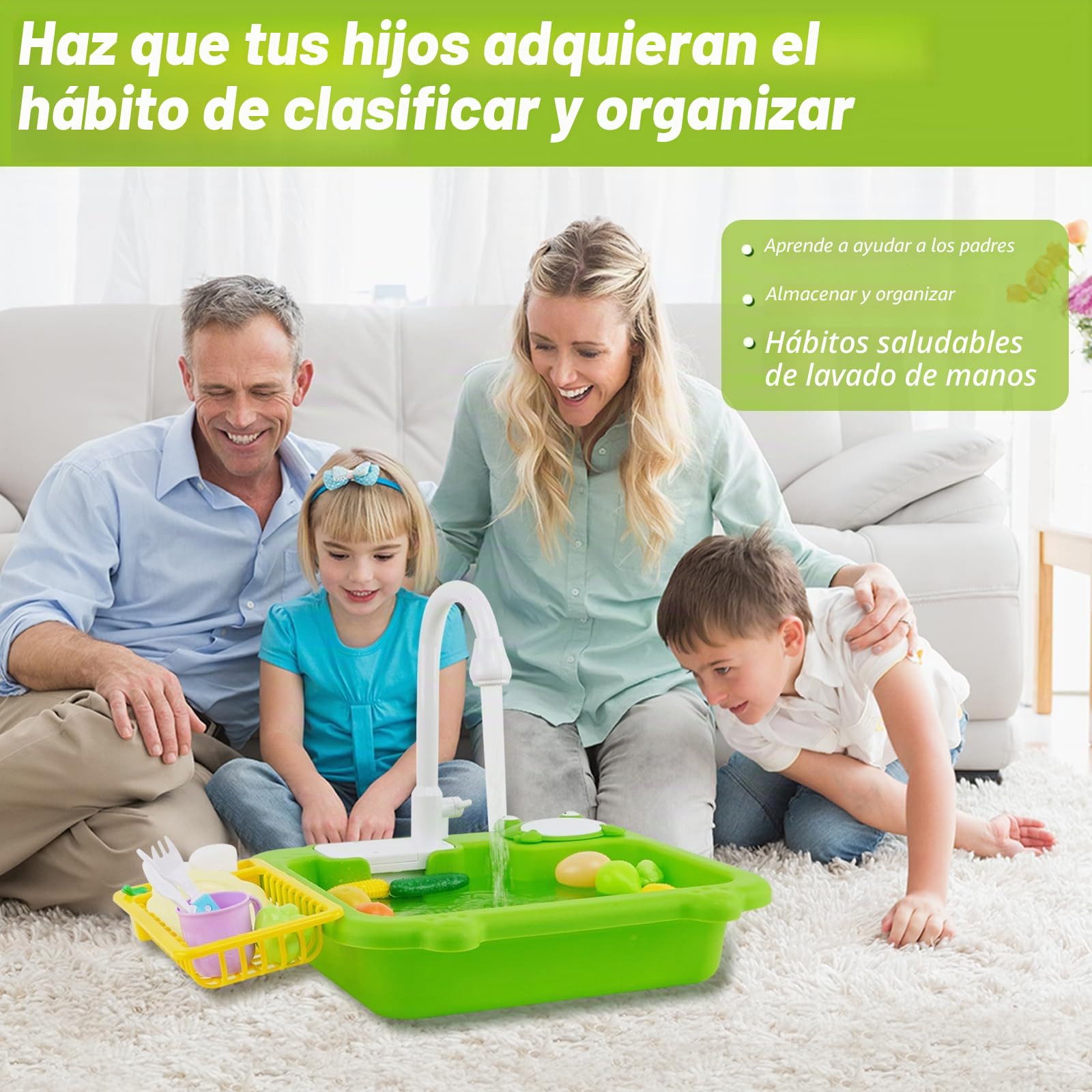 Fregadero de cocina de juguete con agua corriente, juguete de cocina para niños con grifo de reciclaje de agua y lavabo, regalo para niñas y niños a partir de 3 años