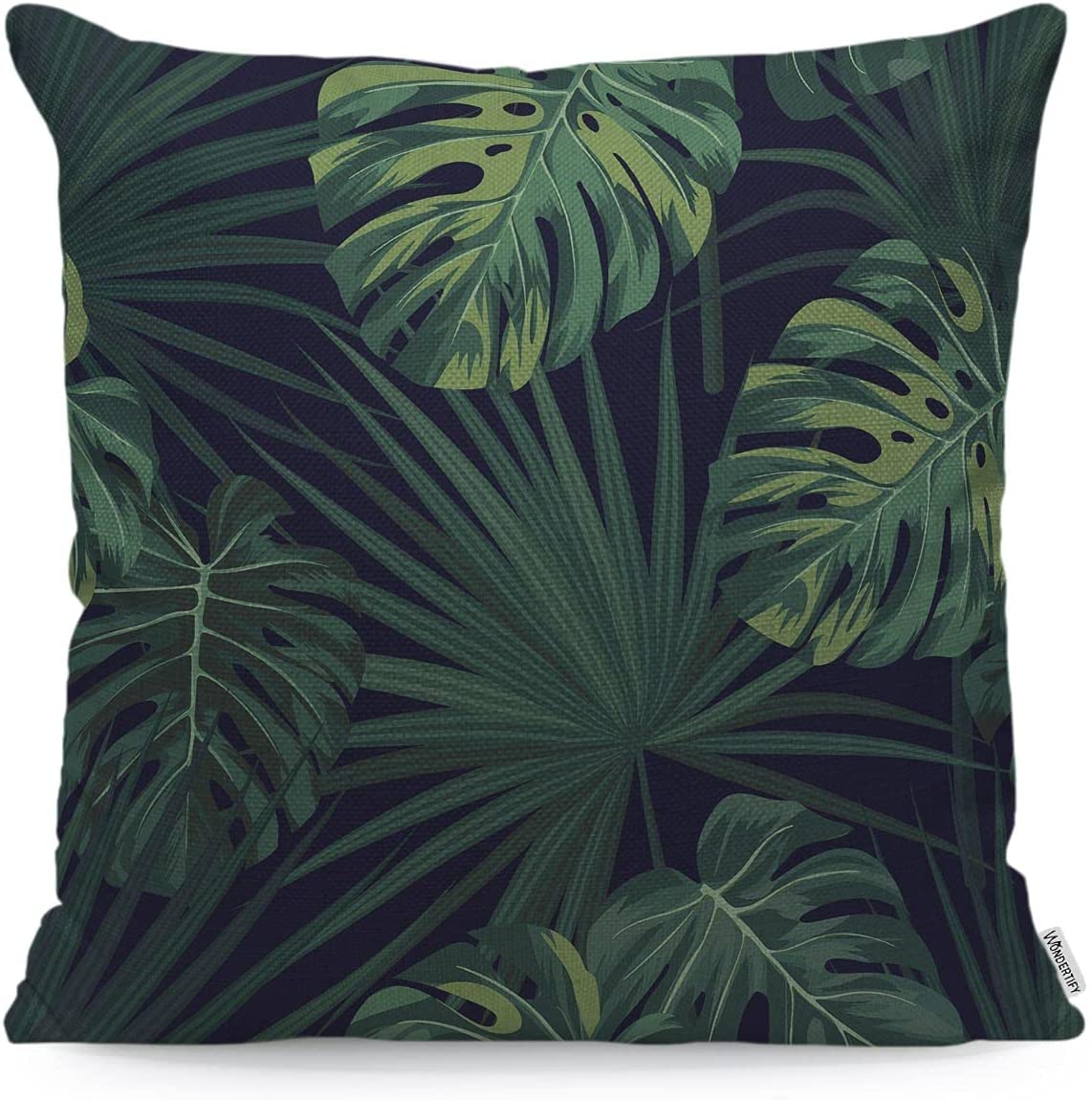 Black Leaf Cushion Cover Dark Tropical Jungle Plants Green Sabal Palm Monstera Leaves Floral Decorative Throw A 45cm*45cm