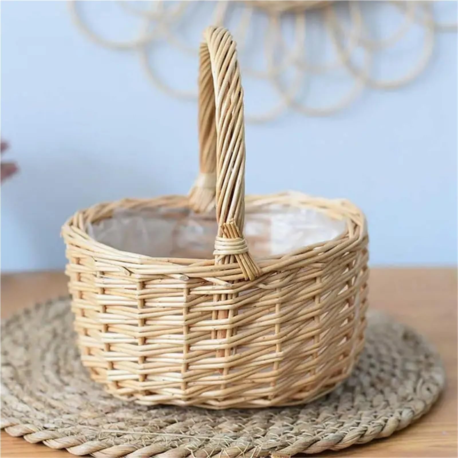 Hochzeit Blumenkorb Blumen-Arrangement-Korb, handgewebte Weiden-Rattan-Körbe mit Griff, Blumenkorb, Aufbewahrungskorb, Hochzeits-Blumenkörbe FüR Hochzeit