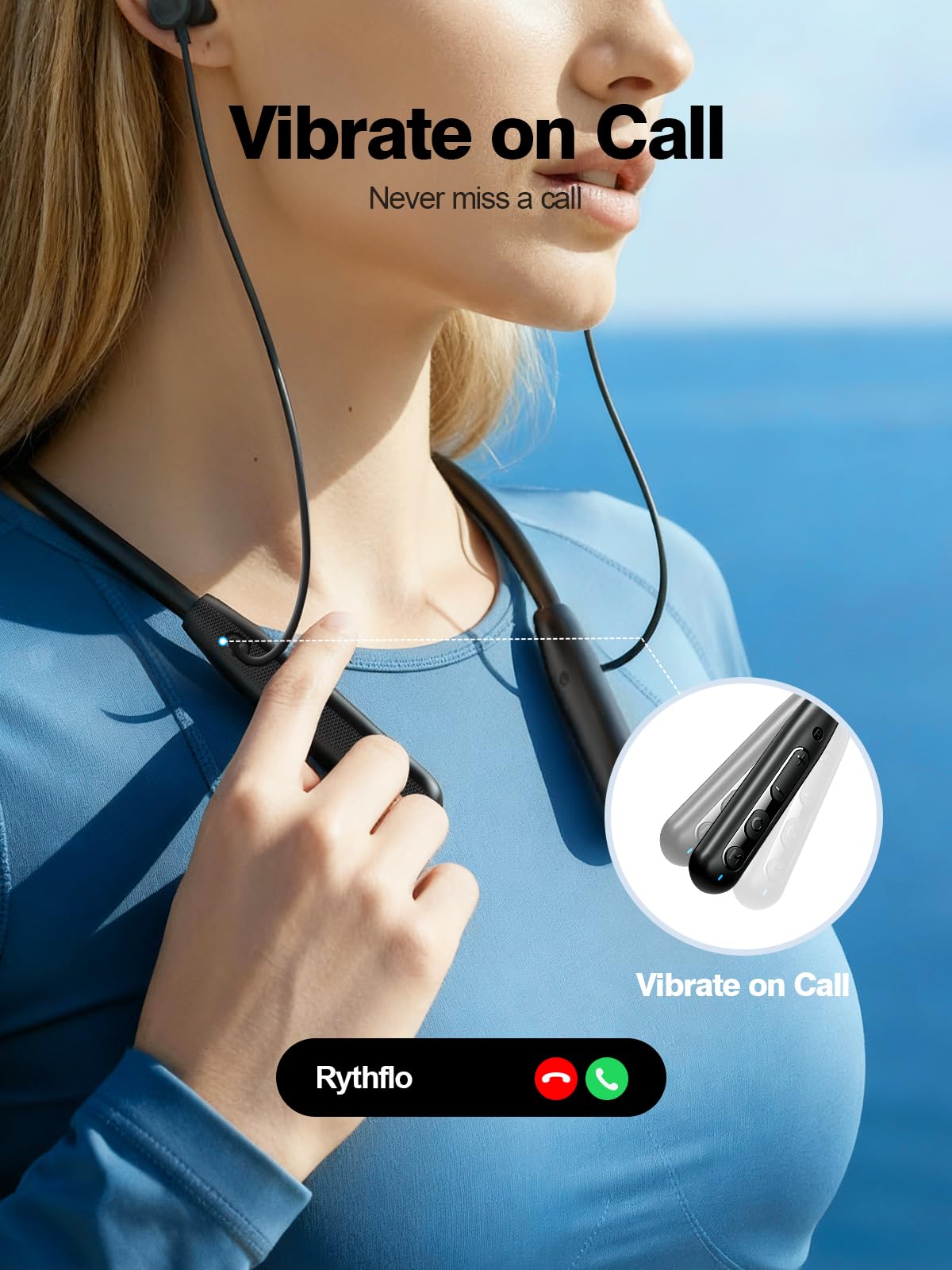 Amazon.com: Rythflo Neckband Bluetooth Headphones, ENC IPX7 Sweatproof  Sport Earbuds with AI-Enhanced Mic Vibration Call Alert, 50H Playtime Deep  Bass Wireless Waterproof Earphones for Work Running Workout Gym :  Electronics