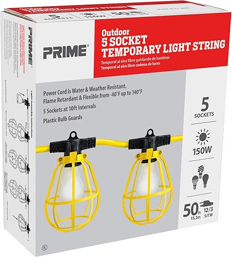 Miniatura 2 de Prime LSUG2830 - Cadena de luces temporales para exteriores, 50 pies, 5 bombillas, 123 SJTW, color amarillo