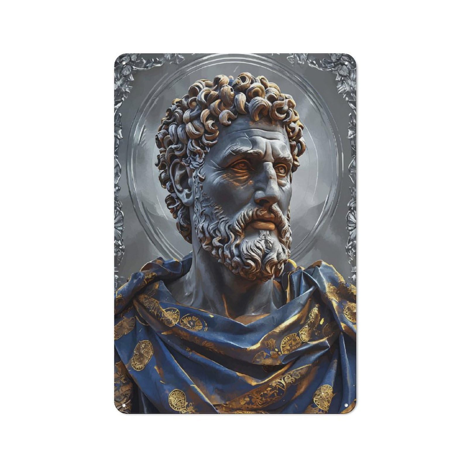 Junmoney Style-16 Tin Wall Plaque 30X20cm With Vintage Marcus Aurelius For Living Room Or Hallway, For Vintage Wall Decor Fans, For Themed Room Decoration